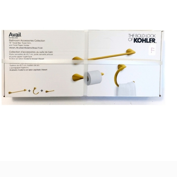 KOHLER 3 Piece Avail Vibrant Brushed Brass Bathroom Accessory Set NEW IN BOX - Picture 1 of 2